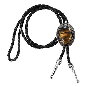Bolo Tie, Western Cowboy Leather Necktie Agate Bolo Tie Necklace Cowhide Rope Necktie for Costume