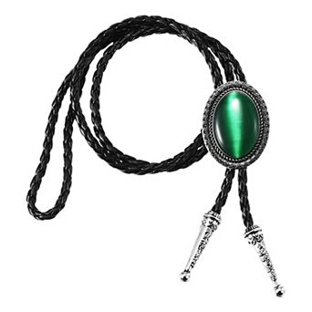 Bolo Tie, Western Cowboy Leather Necktie Agate Bolo Tie Necklace Cowhide Rope Necktie for Costume