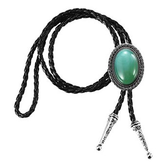 Bolo Tie, Western Cowboy Leather Necktie Agate Bolo Tie Necklace Cowhide Rope Necktie for Costume
