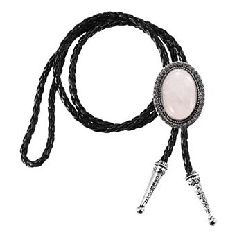 Bolo Tie, Western Cowboy Leather Necktie Agate Bolo Tie Necklace Cowhide Rope Necktie for Costume