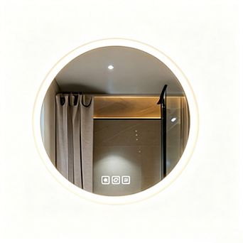 Loheer 24inch Round LED Bathroom Mirror with Anti Fog and Dimmable Tri Color Light for Wall Vanity