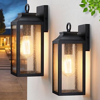 2-Pack 12.63 in Modern Farmhouse dimmable Outdoor Wall Lights with Seeded Glass, Wet Rated