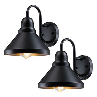 2-Pack 10 in Modern Farmhouse Barn Outdoor Wall Lights in Matte Black, Wet Rated