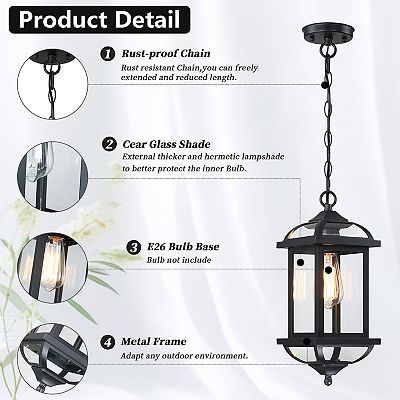 16.25 in. Modern Farmhouse Outdoor Hanging Lantern, Adjustable