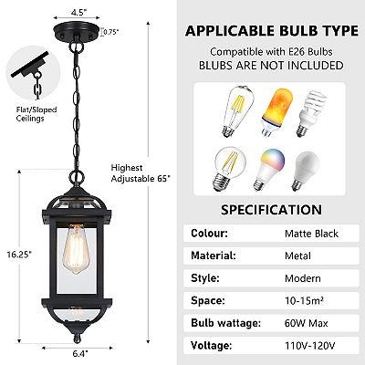 16.25 in. Modern Farmhouse Outdoor Hanging Lantern, Adjustable