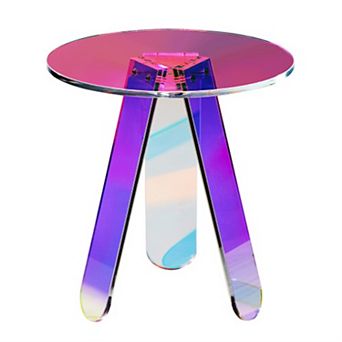 Round Side Table Rainbow Acrylic Coffee Table for Living Room, Bedroom, and Study