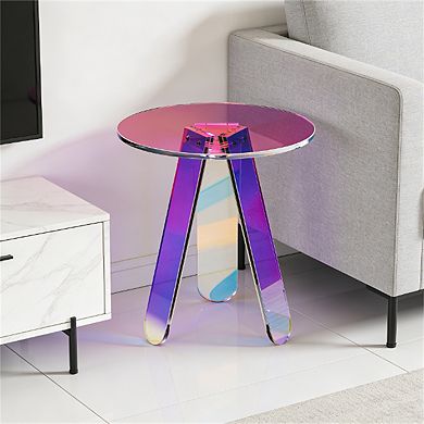 Round Side Table Rainbow Acrylic Coffee Table for Living Room, Bedroom, and Study