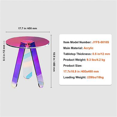 Round Side Table Rainbow Acrylic Coffee Table for Living Room, Bedroom, and Study