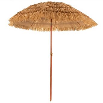 YIORTWO 6.5 Feet Thatched Tiki Umbrella Portable Beach Umbrella with Adjustable Tilt