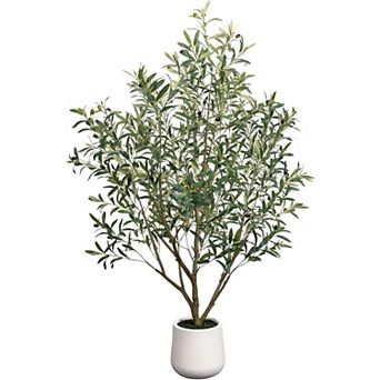 Artificial Olive Tree 5FT - Tall Faux Olive Trees Indoor with White Planter
