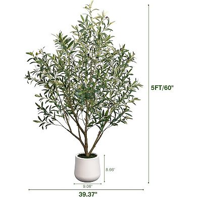 Artificial Olive Tree 5FT - Tall Faux Olive Trees Indoor with White Planter