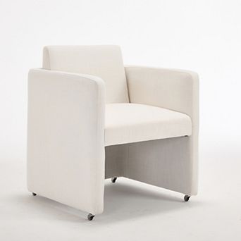 KWPZQEB Modern Barrel Dining Chair with Hidden Casters, Upholstered Accent Kitchen Chair