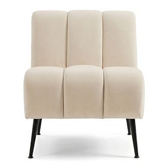 Modern Upholstered Armless Chair with Rubber Wood Legs, Chenille Accent Chair for Living Room