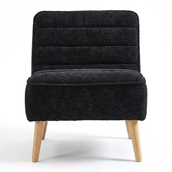 Modern Upholstered Armless Chair with Rubber Wood Legs, Chenille Accent Chair for Living Room