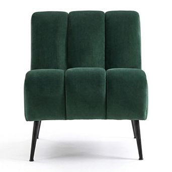 Modern Upholstered Armless Chair with Rubber Wood Legs, Chenille Accent Chair for Living Room