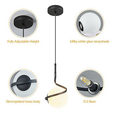 ZLAIQB 1-Light Modern Globe Height Adjustable Glass 6.49" Pendant Light
