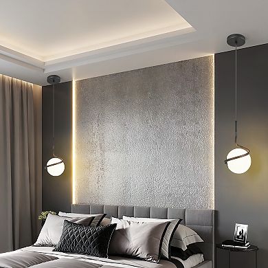 ZLAIQB 1-Light Modern Globe Height Adjustable Glass 6.49" Pendant Light
