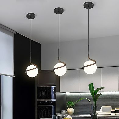 ZLAIQB 1-Light Modern Globe Height Adjustable Glass 6.49" Pendant Light