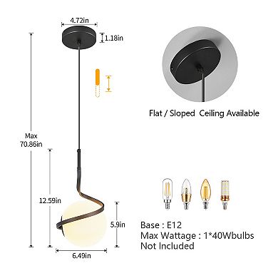 ZLAIQB 1-Light Modern Globe Height Adjustable Glass 6.49" Pendant Light