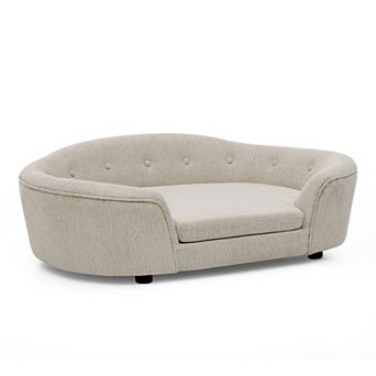 Oversized Oval Semi-Enclosed Dog Sofa, Linen Pet Couch with Button-Tufted Backrest