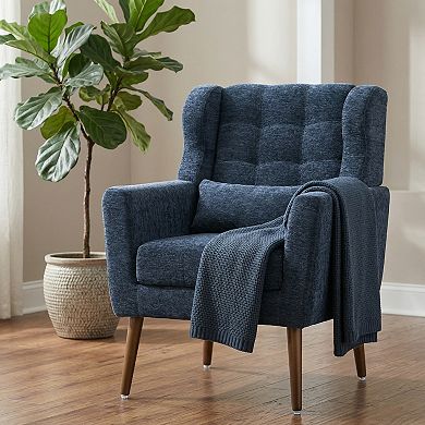 Modern Accent Chair, Chenille Armchair with Pillow & Solid Wood Leg