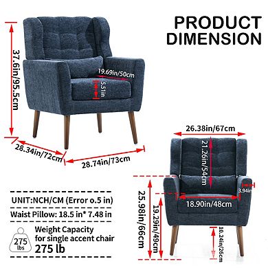 Modern Accent Chair, Chenille Armchair with Pillow & Solid Wood Leg