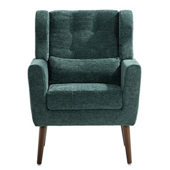 Modern Accent Chair, Chenille Armchair with Pillow & Solid Wood Leg