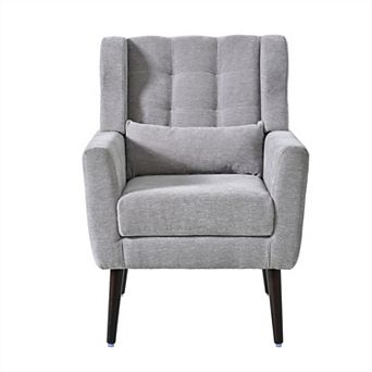 Modern Accent Chair, Chenille Armchair with Pillow & Solid Wood Leg