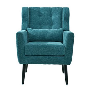Modern Accent Chair, Chenille Armchair with Pillow & Solid Wood Leg