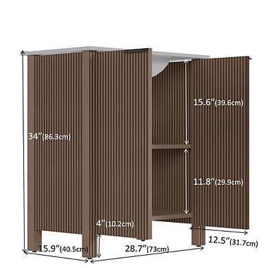 30-inch Brown Floor-Standing Bathroom Cabinet with White Ceramic Basin, Foldable & Easy Transport