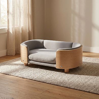 Elevated Dog Bed, Pet Sofa with Solid Wood Legs & Bent Wood Back, Velvet Cushion