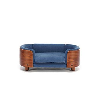 Elevated Dog Bed, Pet Sofa with Solid Wood Legs & Bent Wood Back, Velvet Cushion