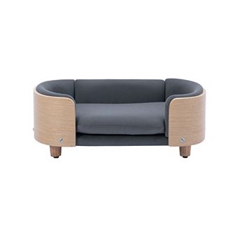 Elevated Dog Bed, Pet Sofa with Solid Wood Legs & Bent Wood Back, Velvet Cushion
