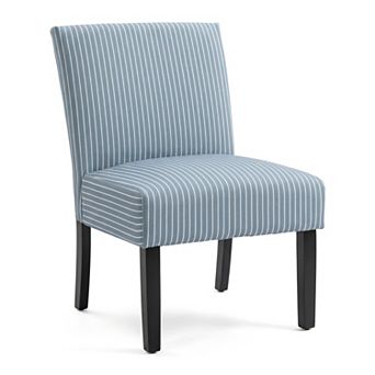 25.5" Upholstered Accent Chair with Blue Stripe Pattern, Solid Rubberwood Frame for Living Room