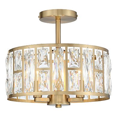 12 in. 3-Light Modern Glam Crystal Semi-Flush Mount Ceiling Light, K9 Crystal, Dry Rated