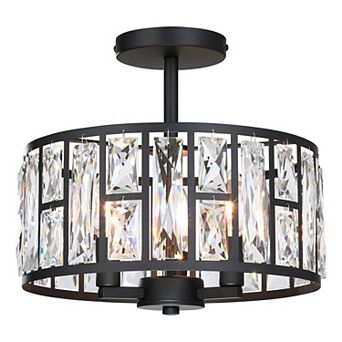12 in 3-Light Modern Glam Crystal Semi-Flush Mount Ceiling Light, K9 Crystal, Dry Rated