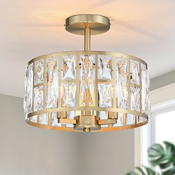 12 in 3-Light Modern Glam Crystal Semi-Flush Mount Ceiling Light, K9 Crystal, Dry Rated