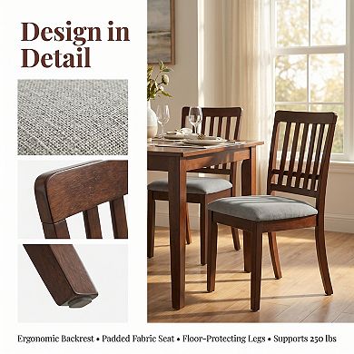 Set of 2 Modern Scandinavian Dining Chairs, Curved Wood Backrest with Fabric Seat