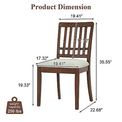 Set of 2 Modern Scandinavian Dining Chairs, Curved Wood Backrest with Fabric Seat