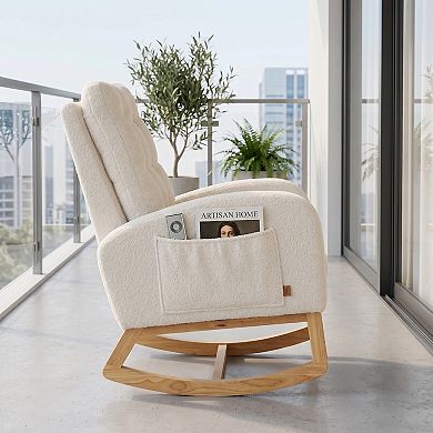 Accent Rocking Chair with Footrest High-Back Rocker with Rubber Wood Frame