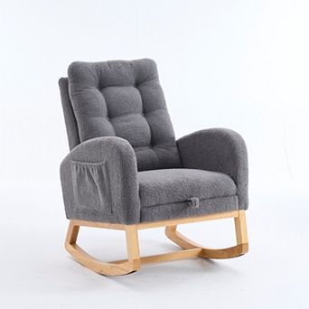 Accent Rocking Chair with Footrest High-Back Rocker with Rubber Wood Frame