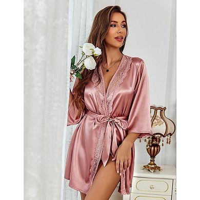 Avidlove Womens Kimono Robe Short Satin Pure Short Silky Robes