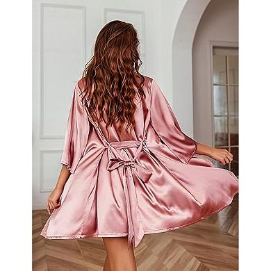 Avidlove Womens Kimono Robe Short Satin Pure Short Silky Robes