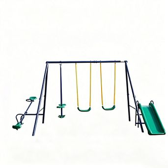 Loheer 4 in 1 Swing Set With Slide Seesaw Glider & Belt Swing For Kids Outdoor Play