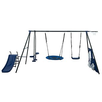 Loheer Six function Swing Set With Slide And Saucer For Backyard Play