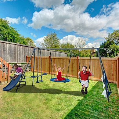 Loheer Six function Swing Set With Slide And Saucer For Backyard Play