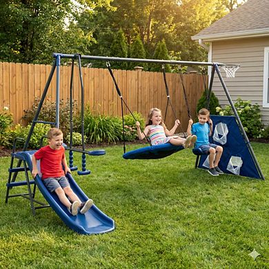 Loheer Six function Swing Set With Slide And Saucer For Backyard Play