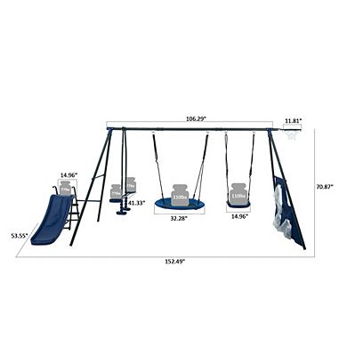 Loheer Six function Swing Set With Slide And Saucer For Backyard Play