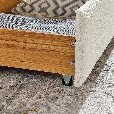 Daybed with Trundle Upholstered Tufted Sofa Bed with Two Drawers Queen Size Boucle Fabric Beige
