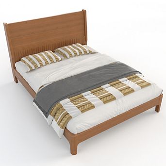 Full 100% Bamboo Platform Bed with Tall Headboard Support Slats Warm Brown